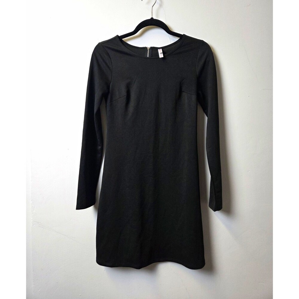 Xhilaration Black Knit A-Line Short Dress Long Sleeve Round Neck Zip Back S/P